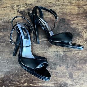 Black patent stiletto heels